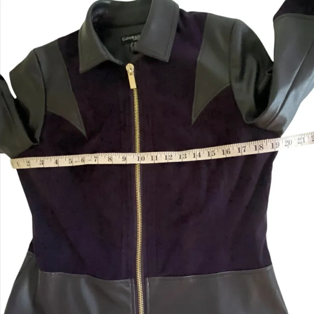 Conrad C Mixed Media Deep Plum Zip Up Faux Leather Jacket 10 - Picture 5 of 14